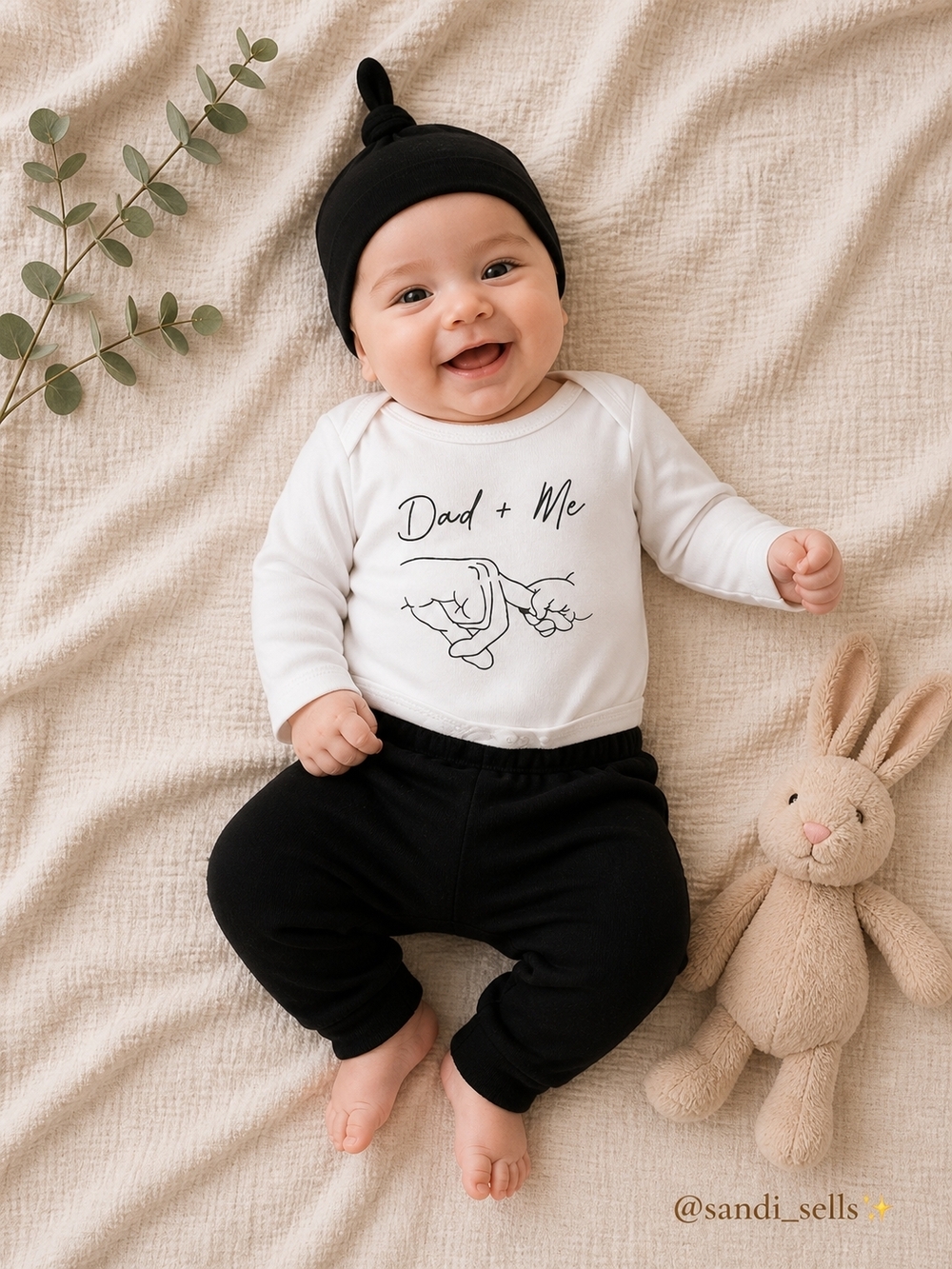SHEIN Dad + Me White Baby Bodysuit with Black Pants